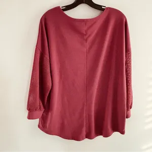 LIVE WELL Lifestyle Mesh Sleeve Sweatshirt Pullover Top Burgundy Wine Size L thumbnail 6