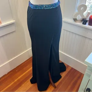 Tiffany Designs Black Formal Maxi Skirt Beaded Waist High Slit Train Size 4 thumbnail 2