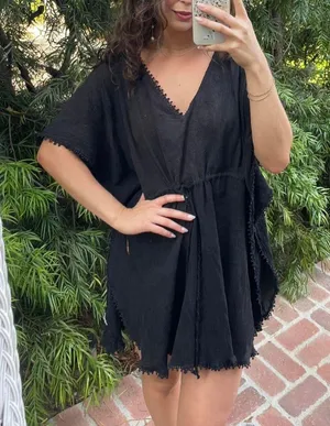 Black Old Navy beach cover up / one size/ has a small tear thumbnail 1
