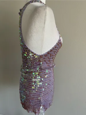 Sequined Lilac Crochet Halter Dress Top thumbnail 5