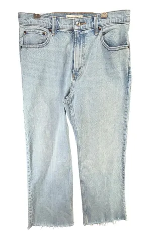 Abercrombie & Fitch The 90s Relaxed Denim Jeans 31 SHORT Blue Raw Hem High Rise thumbnail 1