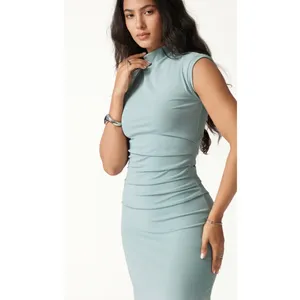OGLmove Mockneck Tucks Midi Dress Pastel Blue Size 2XS New With Tags thumbnail 2