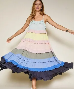 Ces Femme Multicolor Tiered Maxi Dress Size L NWT thumbnail 3