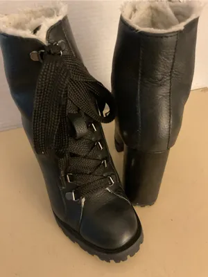 SCHUTZ women Black leather Platform combat Zhara heel boots US 7.5 Narrow thumbnail 10