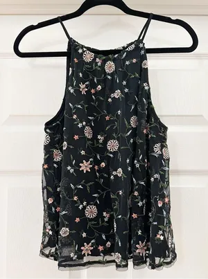 Abercrombie & Fitch Floral Mesh Halter Neck Blouse Top Black sz Medium thumbnail 3
