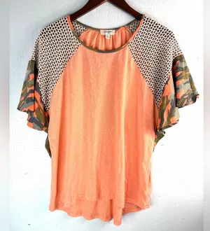 Umgee S Mixed Media Ruffle Vibrant Orange Women's Top thumbnail 1