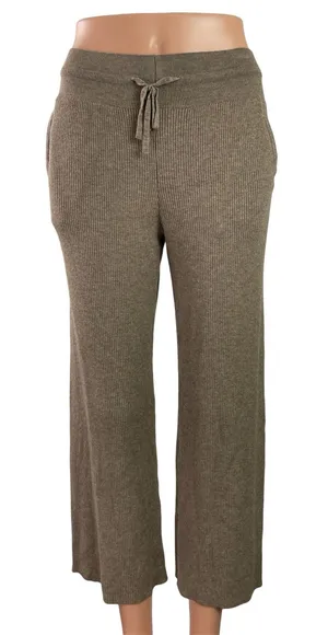 Uniqlo Womens Brown Ribbed Knit Casual Straight Wide Leg Trouser Lounge Pants 27 thumbnail 1