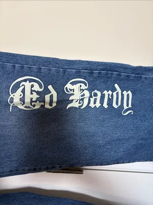 Ed Hardy Women’s 26 Brave Eagle Wide Leg Grunge Y2K Blue Denim Jeans thumbnail 4