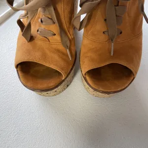 Gianvito Rossi Suede Cork Open Toe Lace Up Platform Shoes Orange/Beige Womens 37 thumbnail 6