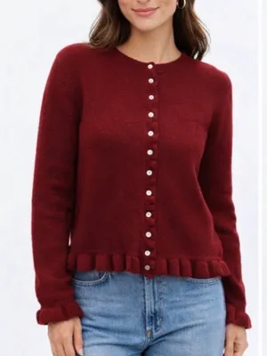 Jason Wu Burgundy Button-Front Ruffle Hem Cardigan thumbnail 1