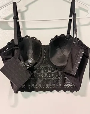 Windsor Black Lace Bustier Bralette w/Pink Bow thumbnail 4