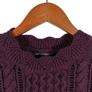Banana Republic Sweater Womens M Purple Cable Knit Crew Neck Pullover Casual thumbnail 3