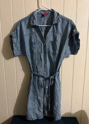 Guess Los Angeles Blue Chambray Button Down Belted Shirt Dress Small thumbnail 1