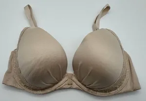 Fabulous by Victoria's Secret Plunge Bra Beige Tan Shimmer Lace Underwire 36C thumbnail 1
