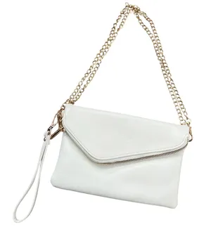 White Convertible Clutch Crossbody Bag Gold Chain Strap Wristlet‎ Purse thumbnail 1