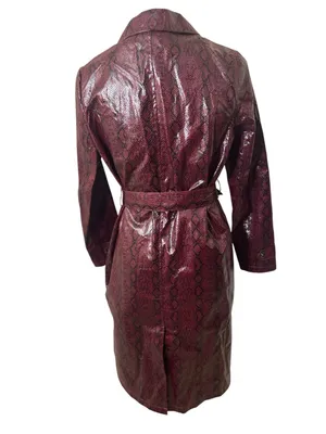 Maximalist Nasty Gal Burgundy Faux Snakeskin Belted Trench Coat thumbnail 3