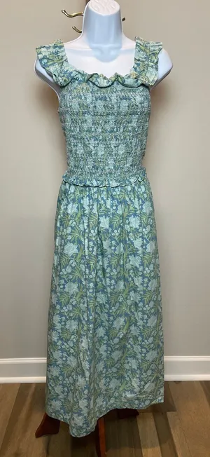 Society Social by Crown & Ivy Fit and Flare Midi Dress Blue Floral Cotton Size L thumbnail 1