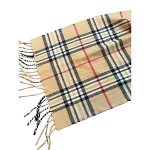 plaid winter Scarf Beige Tartan Plaid 70" x 12" Unisex thumbnail 2