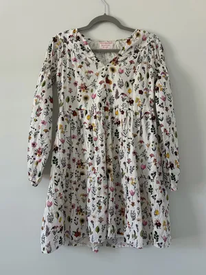 Tuckernuck Hampton House Ivory Floral Botanical Long Sleeve Boho Mini Dress XS thumbnail 2