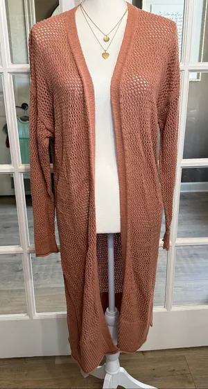 Universal Threads Crochet Lightweight Cotton Rust Long Cardigan BOHO COTTAGECORE thumbnail 1