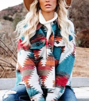 Boutique Aztec Yellowstone Distressed Flannel shacket thumbnail 1