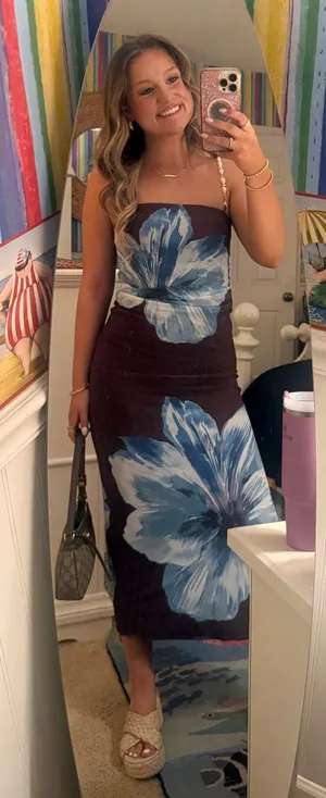 Brown and blue floral maxi dress thumbnail 1