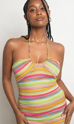 Bailey Rose Striped Crochet Halter Mini Dress thumbnail 2