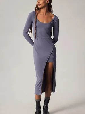 Daily Practice by Anthropologie Wrap Midi Dress Purple Rib Womens‎ Size M thumbnail 2