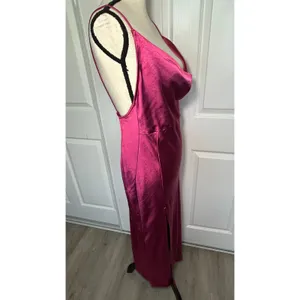 Lioness Satin Maxi Dress L Magenta Pink Cowl Neck Side Slit‎ Open Back Slip thumbnail 4