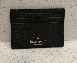 Kate Spade New York Black Glittery Cardholder Small Wallet Black Glitter EUC thumbnail 1