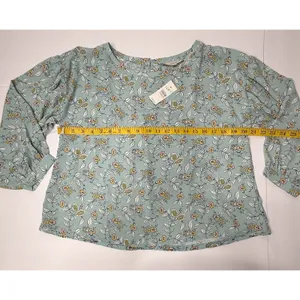 Loft Aqua Floral Print Mixed Media Blouse‎ Women Small Pleated Back Career Party thumbnail 6
