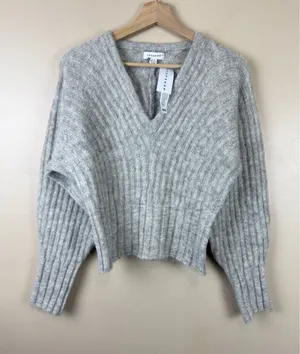 Topshop Women’s Light Grey Ribbed V Neck Sweater Size XS NWT Cozy thumbnail 1