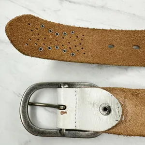 White Rhinestone Genuine Leather Belt Womens Size Large (L) ✨ thumbnail 6