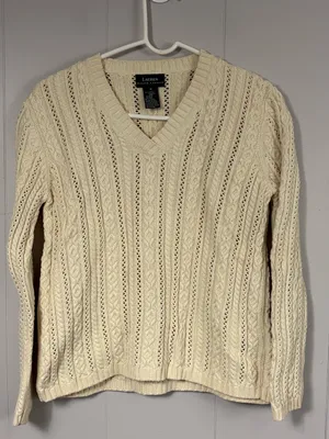 Lauren Ralph Lauren Cable Knit V-Neck Vintage Cotton Sweater Medium Winter Cozy thumbnail 1