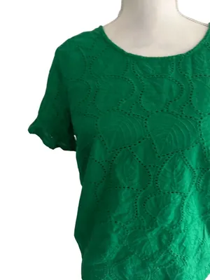 SKIES ARE BLUE Leaf Print Green Short Sleeve Top Size Small thumbnail 4