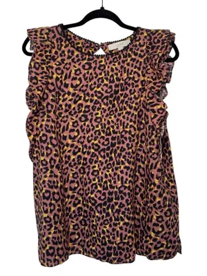 LOFT‎ Large Leopard Print Cutout Back Ruffe Top Y2K Glam Indie Sleaze thumbnail 1