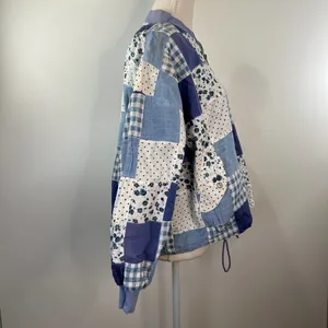 Patchwork Bomber Jacket by Tangibles Blue Cotton Florals Gingham Size M thumbnail 5