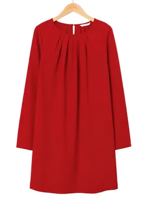 NWT H&M Womens Size 2 Red Long Sleeve Shift Mini Dress Round Neck office holiday thumbnail 1