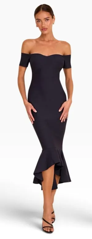 Lulus How Much I Care Midnight Blue Off-the-Shoulder Midi Dress size S NWT thumbnail 1