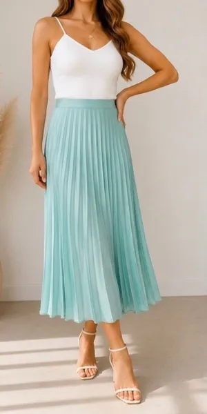 Zara‎ Womens Seafoam Aqua Blue Pleated Satin Midi Skirt High Waist Size Medium thumbnail 1