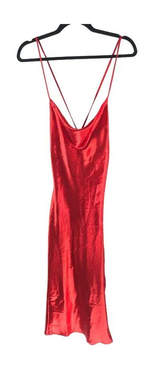 Asos Midi Slip Dress Satin Square Neck Sleeveless Lace Up Red 4 thumbnail 1