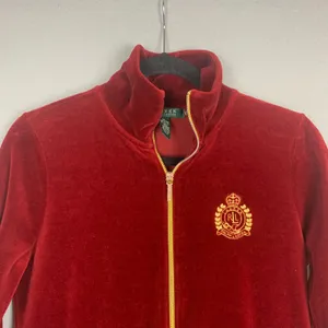 Lauren Ralph Lauren Women’s Medium Velvet Crest Zip Jacket Rich Red Glam Street thumbnail 12