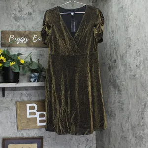 NWT Tommy Hilfiger Puff Sleeve Ruched Dress A4IK118E Bronze Brown / Black 12 thumbnail 4