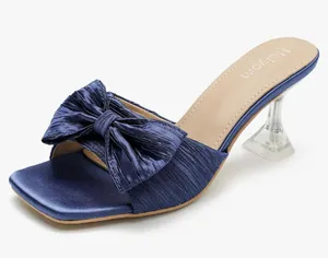 Navy Blue Bow Satin Kitten Heels Size 6 thumbnail 1