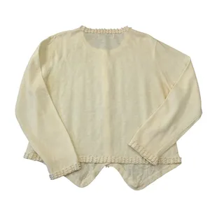 Vintage Cream Faux Pearl Embellished Cardigan Sweater Scalloped Hem Feminine‎ thumbnail 6