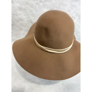 Vince Camuto Brown 100% Wool Floppy Wide Brim Hat with Gold Logo‎ Medallion OS thumbnail 4