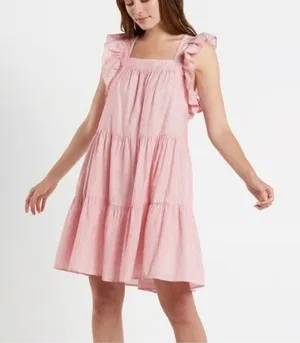 Marie Oliver Sailor Pink Ruffle Dress‎ square neck stripe thumbnail 1