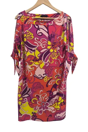 Trina Turk Dress Womens M 2403341PJ3 Pink Floral Cold Shoulder NEW thumbnail 1