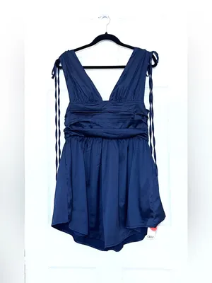 NWT Cider Solid Satin Ruched Mini Dress – Navy Blue – XL thumbnail 7