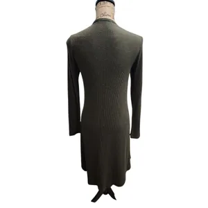 Cherish Olive Green Ribbed Knit Open Front Cardigan Duster‎ with Pockets M thumbnail 2